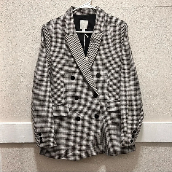 Joie Houndstooth Neutral Double Breasted Wool Blend Blazer Coat Jacket NWT M - Picture 1 of 9